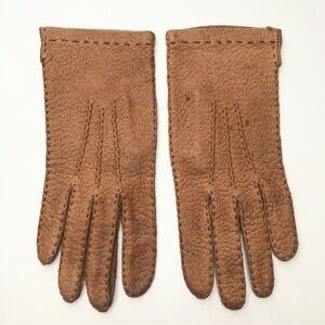Women's cognac brown textured leather casual driving gloves M